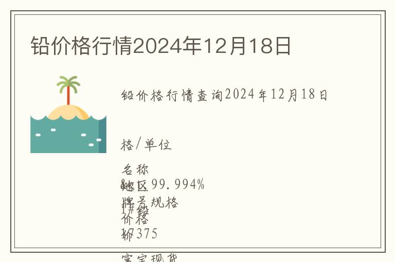 鉛價格行情2024年12月18日
