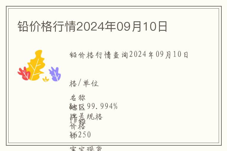 鉛價格行情2024年09月10日