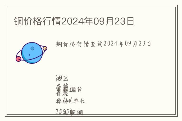 銅價格行情2024年09月23日
