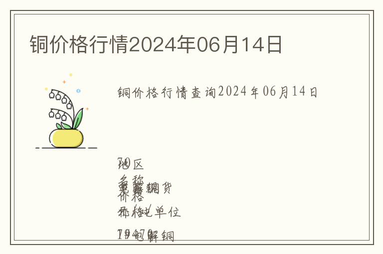 銅價(jià)格行情2024年06月14日