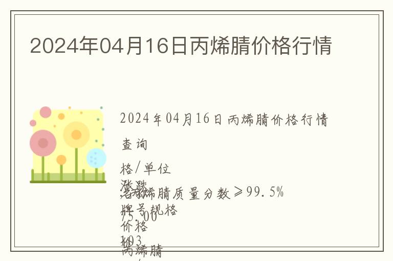 2024年04月16日丙烯腈價格行情
