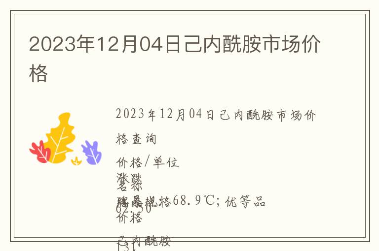 2023年12月04日己內酰胺市場價格